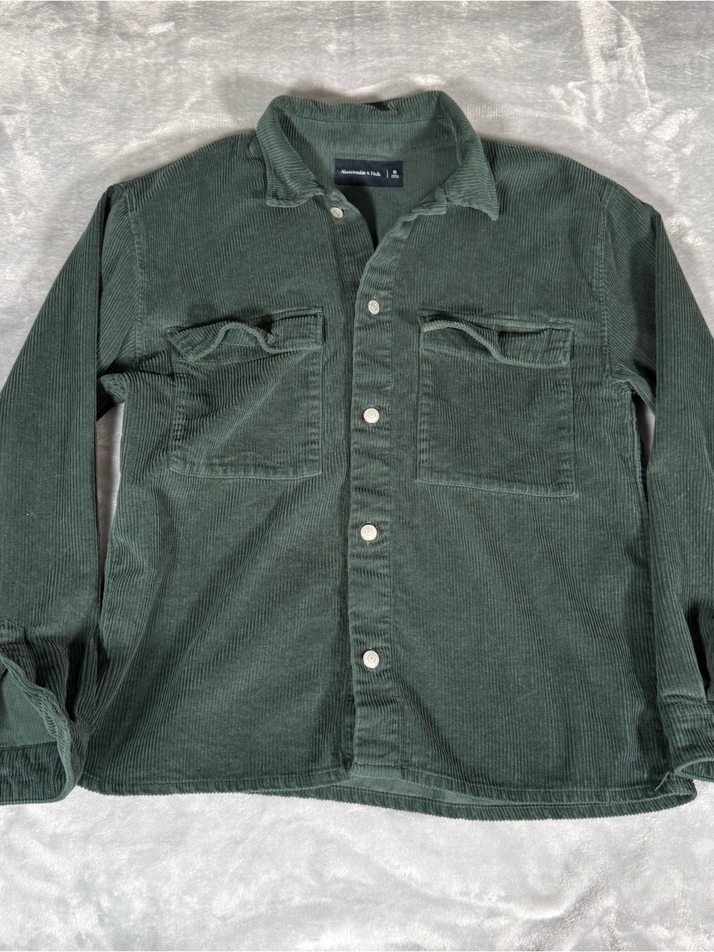 Abercrombie & Fitch Corduroy Shirt Jacket Mens M Slim Fit Double Pocket Green